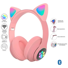 Fone Bluetooth Orelha De Gato Led Colorido Peining